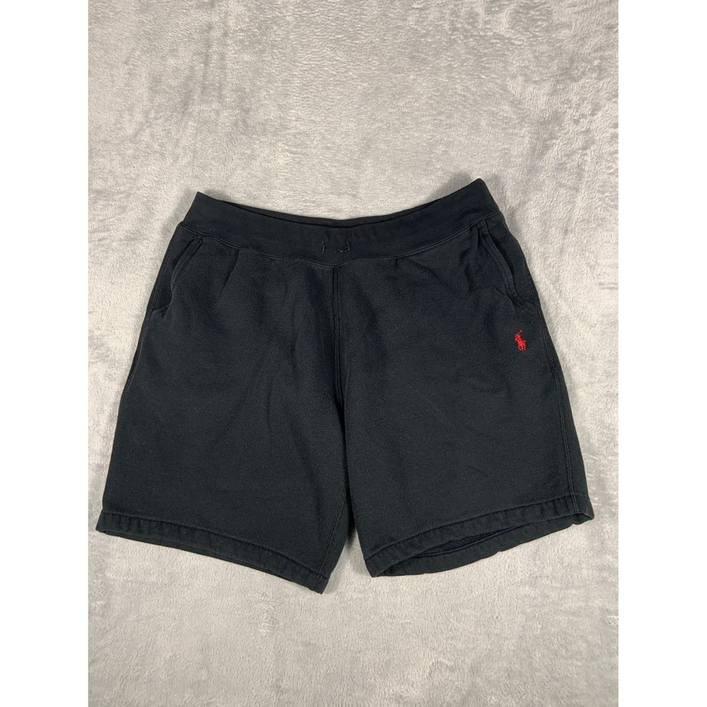Polo Ralph Lauren Fleece Sweat Shorts Mens XL Black Red Pony Pockets Embroidered